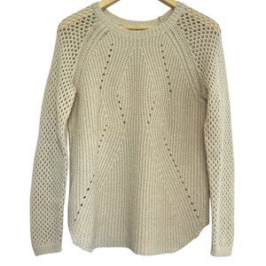 Rebecca Taylor Wool Cashmere Sweater Womens Size M Cream Soft Open Crochet Knit